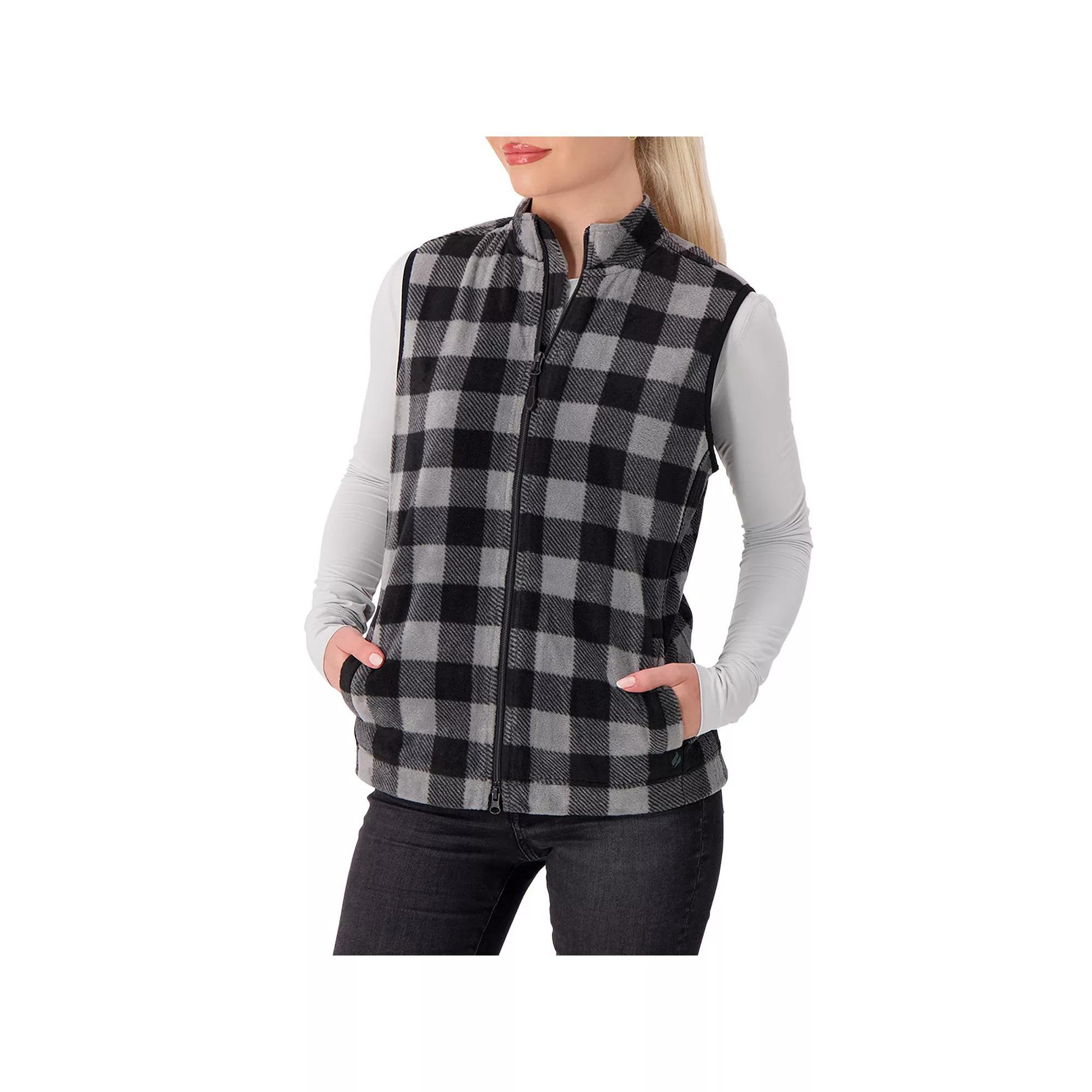 Women's Heat Holders Veronica Original Super Brushed Fleece Double Zipper Plaid Vest, Size: Large, Black Gray Product Image