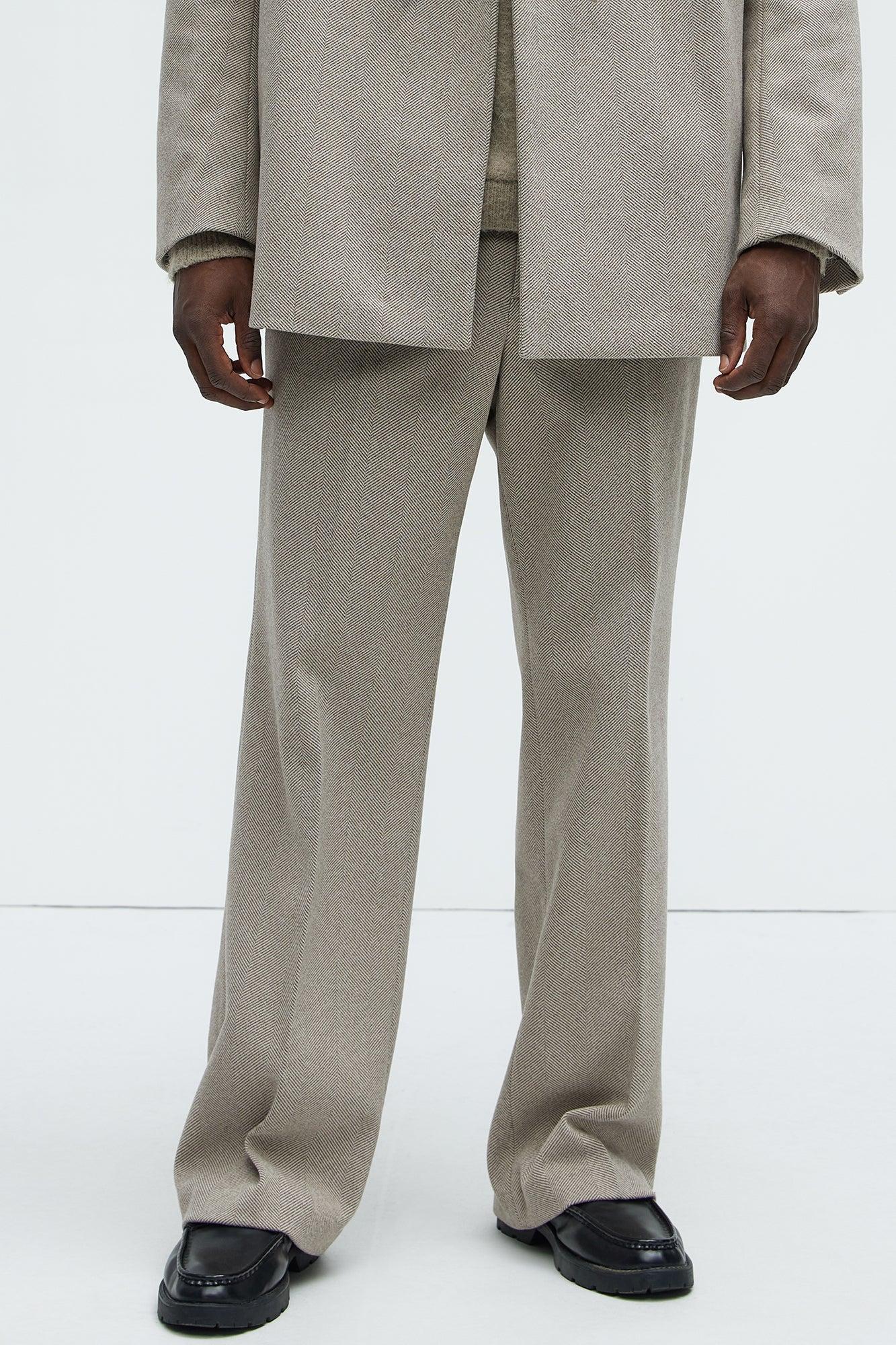 Hallron Herringbone Relaxed Straight Trousers - Taupe Product Image
