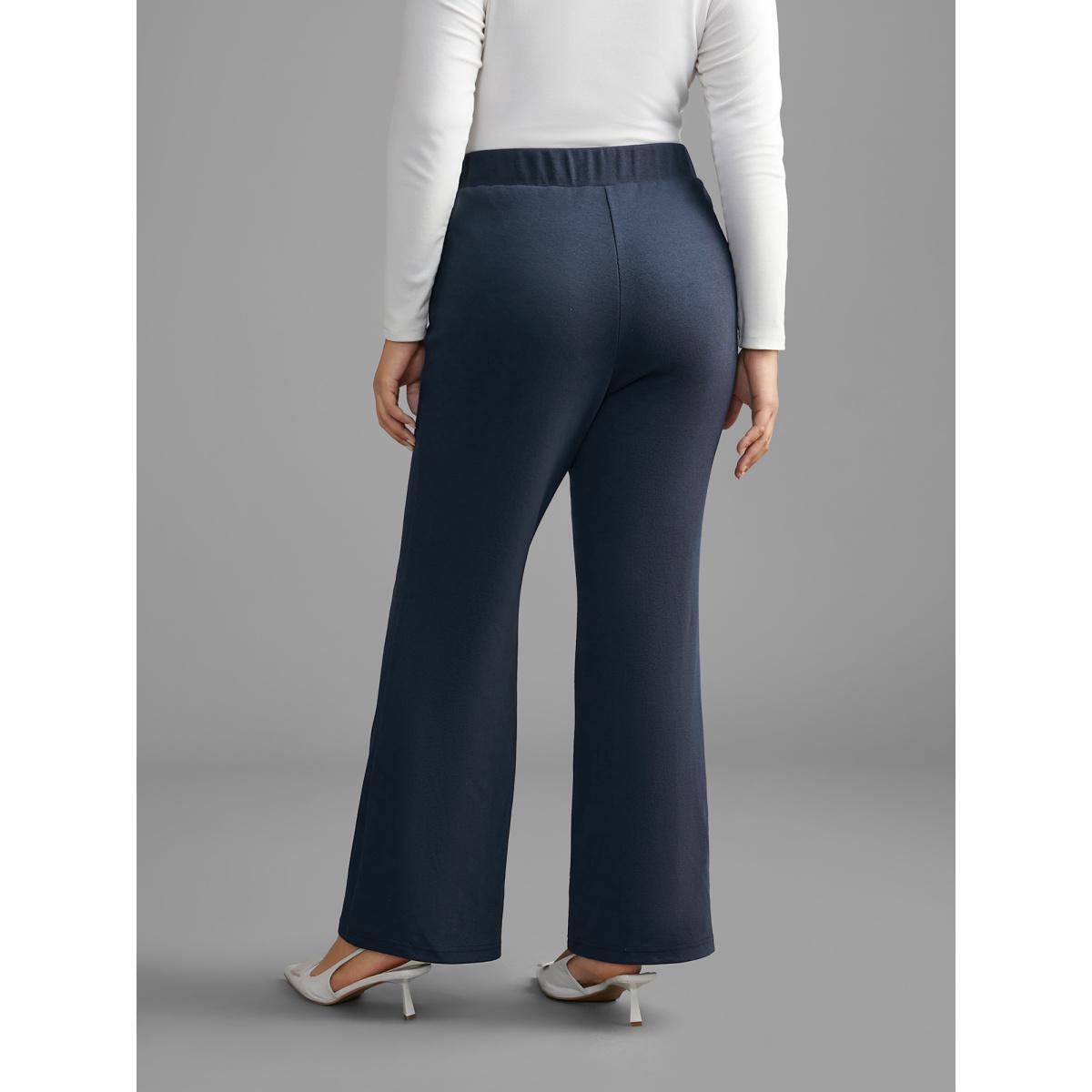 Plus Size Plain Textured Stretchy Bootcut Pants Women Indigo Elegant Bootcut Mid Rise Everyday Pants BloomChic 22-24/3X Product Image