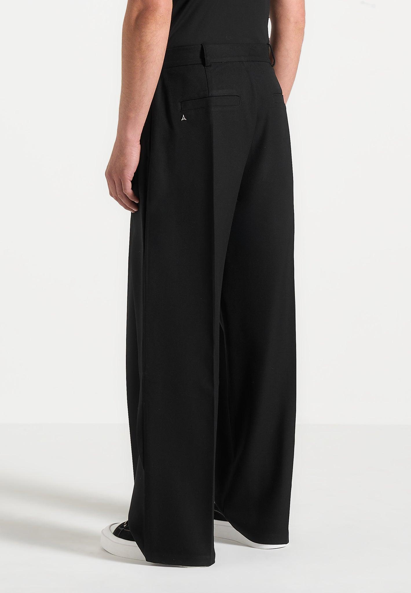Charles - Relaxed Fit Wrap Leg Tailored Trousers - Black Male Product Image