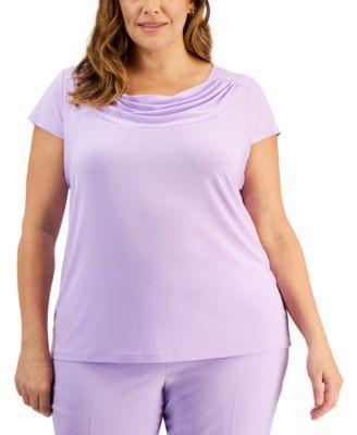 Kasper Plus Size Stretch Knit Short-Sleeve Cowl-Neck Top Product Image