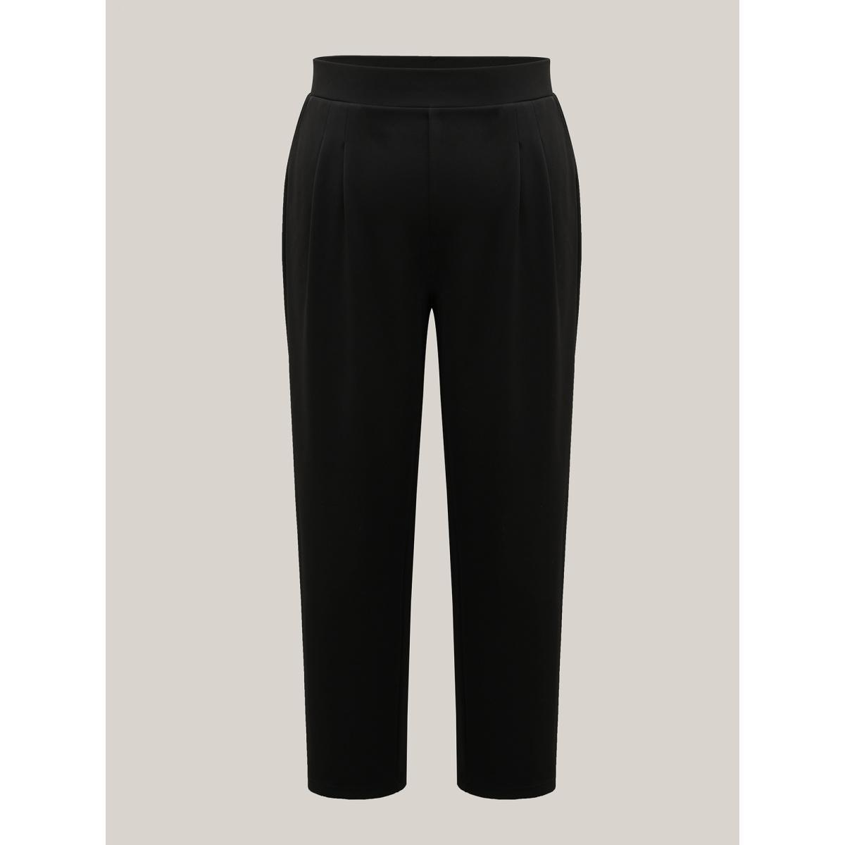 Plus Size Stretchy-Waist Straight Leg Pants Women Black Workwear Essentials Straight Leg Mid Rise Work Pants BloomChic 10/M Product Image