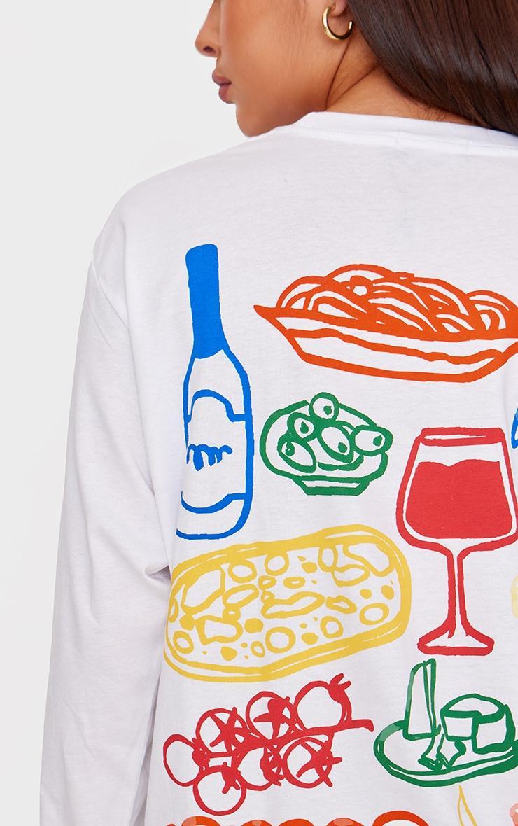 White Multi Food And Wine Graphic Oversized Long Sleeve T Shirt Product Image
