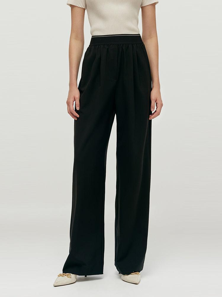 Worsted Woolen Straight Pants With Elastic Waistband Product Image