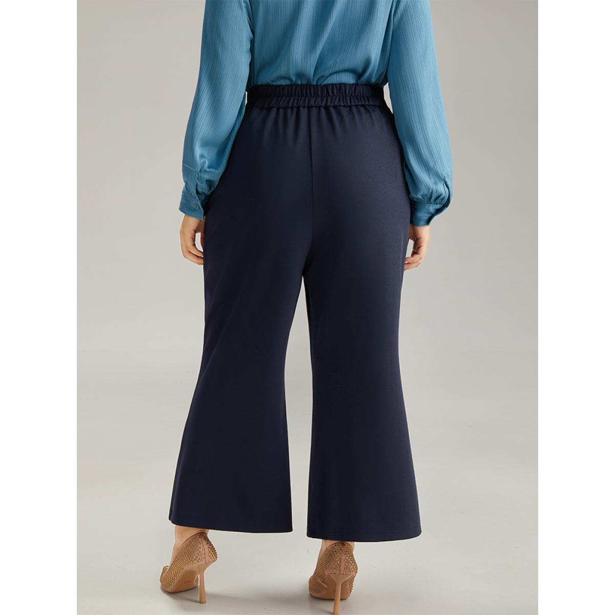Plus Size Solid Metal Detail Pocket Flare Leg Pants Women Midnight Office Flare Leg High Rise Work Pants BloomChic 28/5X Product Image