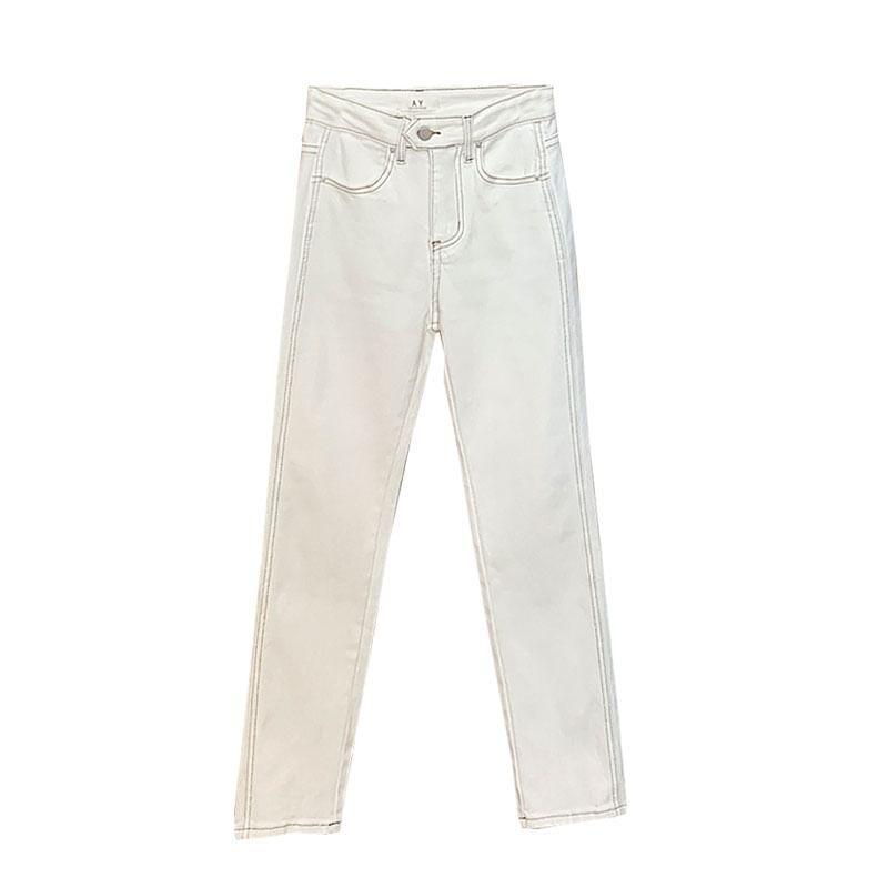 High Rise Contrast Stitching Cropped Skinny Jeans Product Image