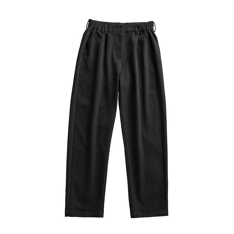 Drawstring Waist Plain Shorts / Mid Rise Plain Straight Leg Pants Product Image