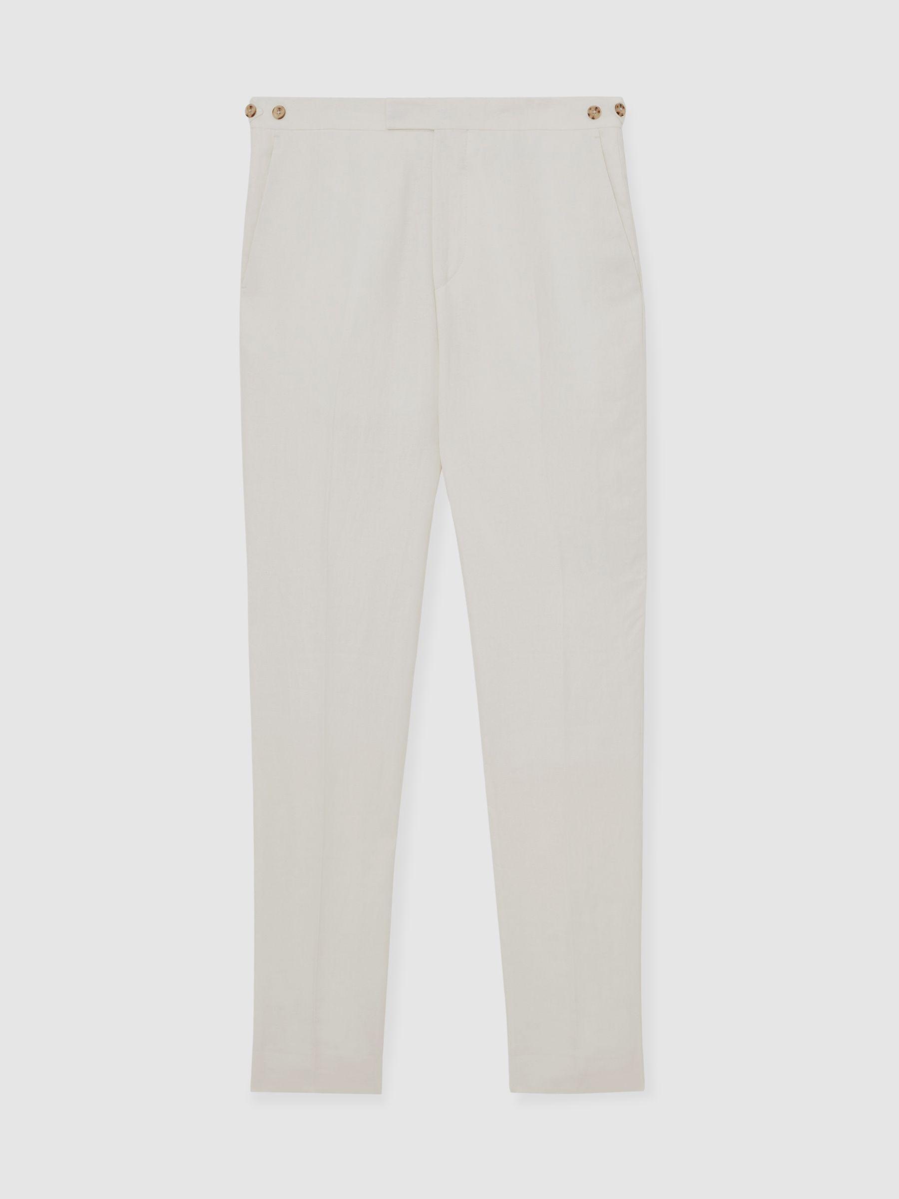 Linen Double-Breasted Suit Blazer Slim-Fit in Herringbone in White Product Image