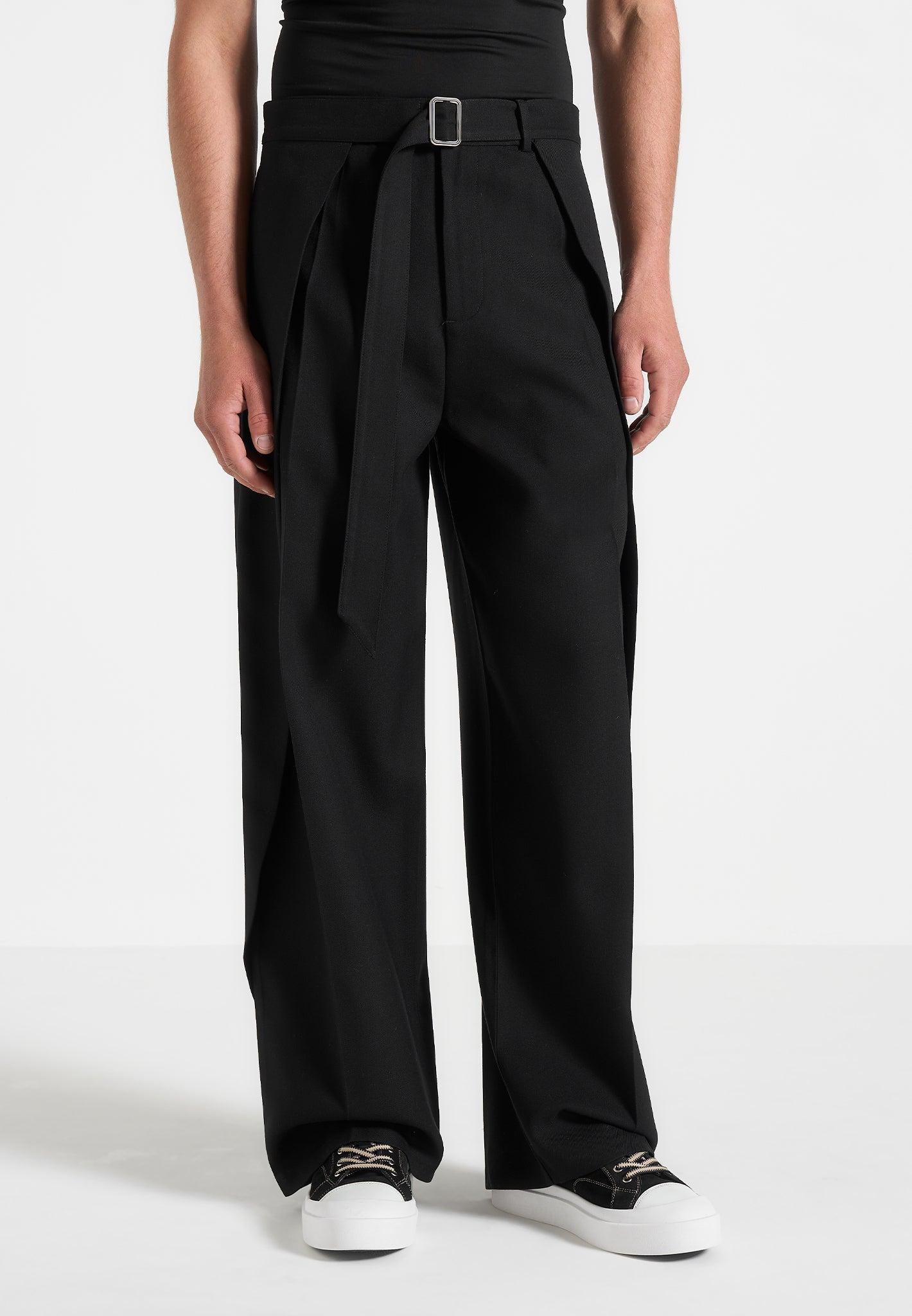 Charles - Relaxed Fit Wrap Leg Tailored Trousers - Black Male Product Image