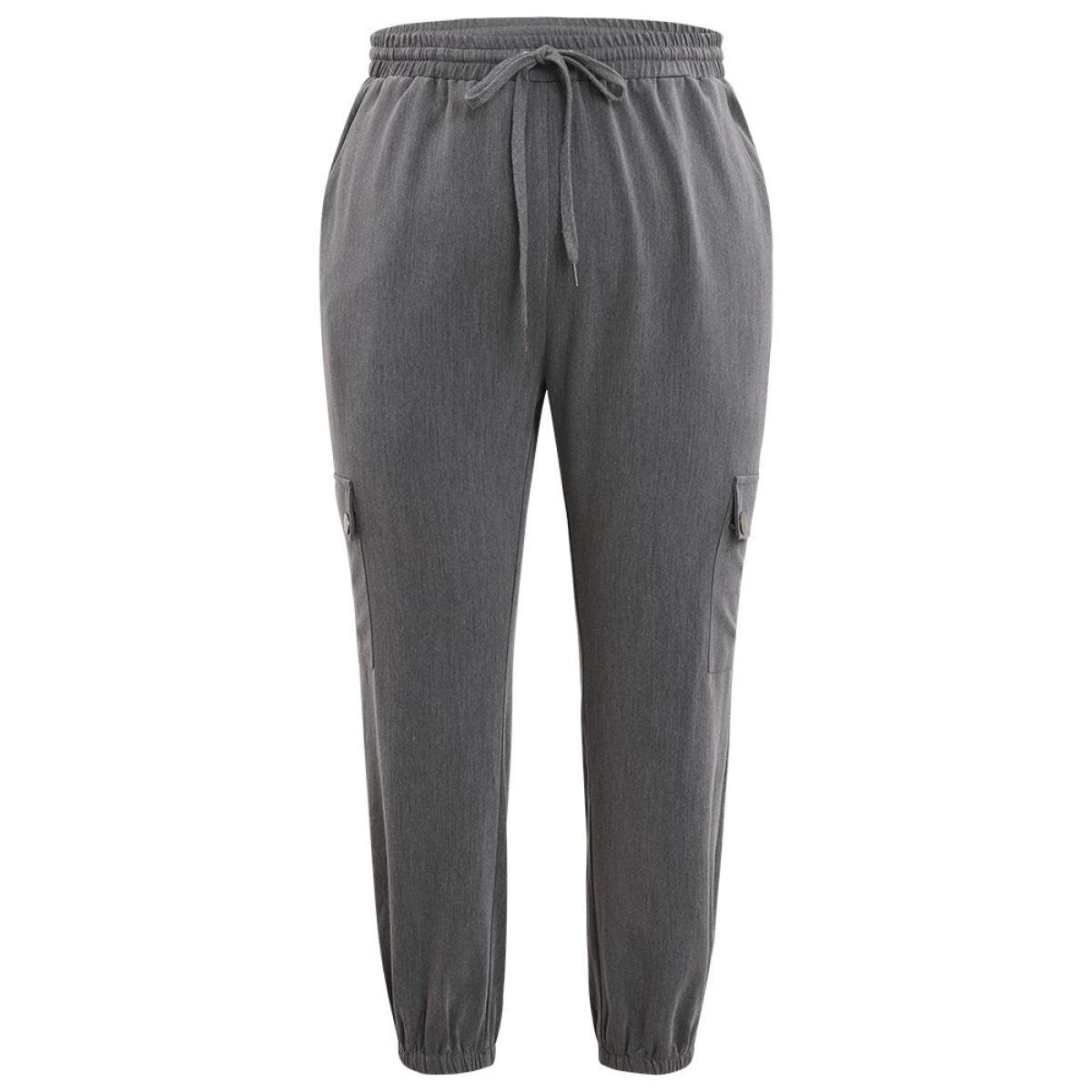 Plain Eyelet Drawstring Flap Pocket Sweatpants DimGray Plus Size Women Casual Dailywear Drawstring 30/6X Bloomchic Product Image