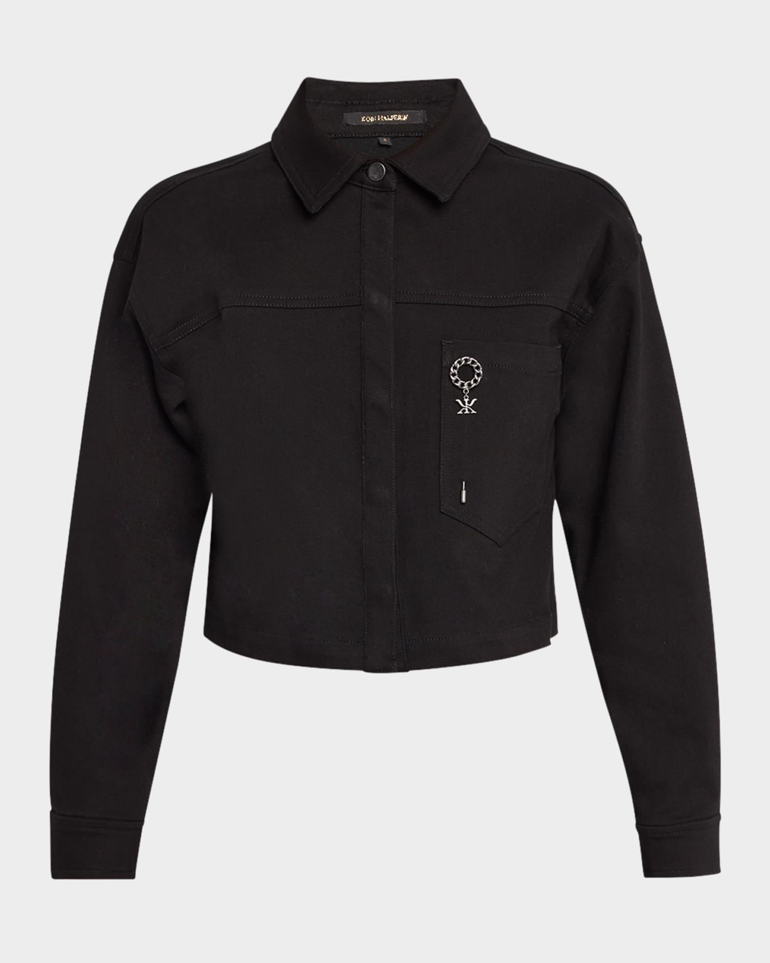 Teagan Cropped Brooch-Embellished Jacket Product Image