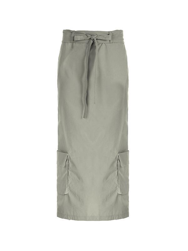 Low Waist Big Pocket Rolled Lacing Midi Skirt Product Image