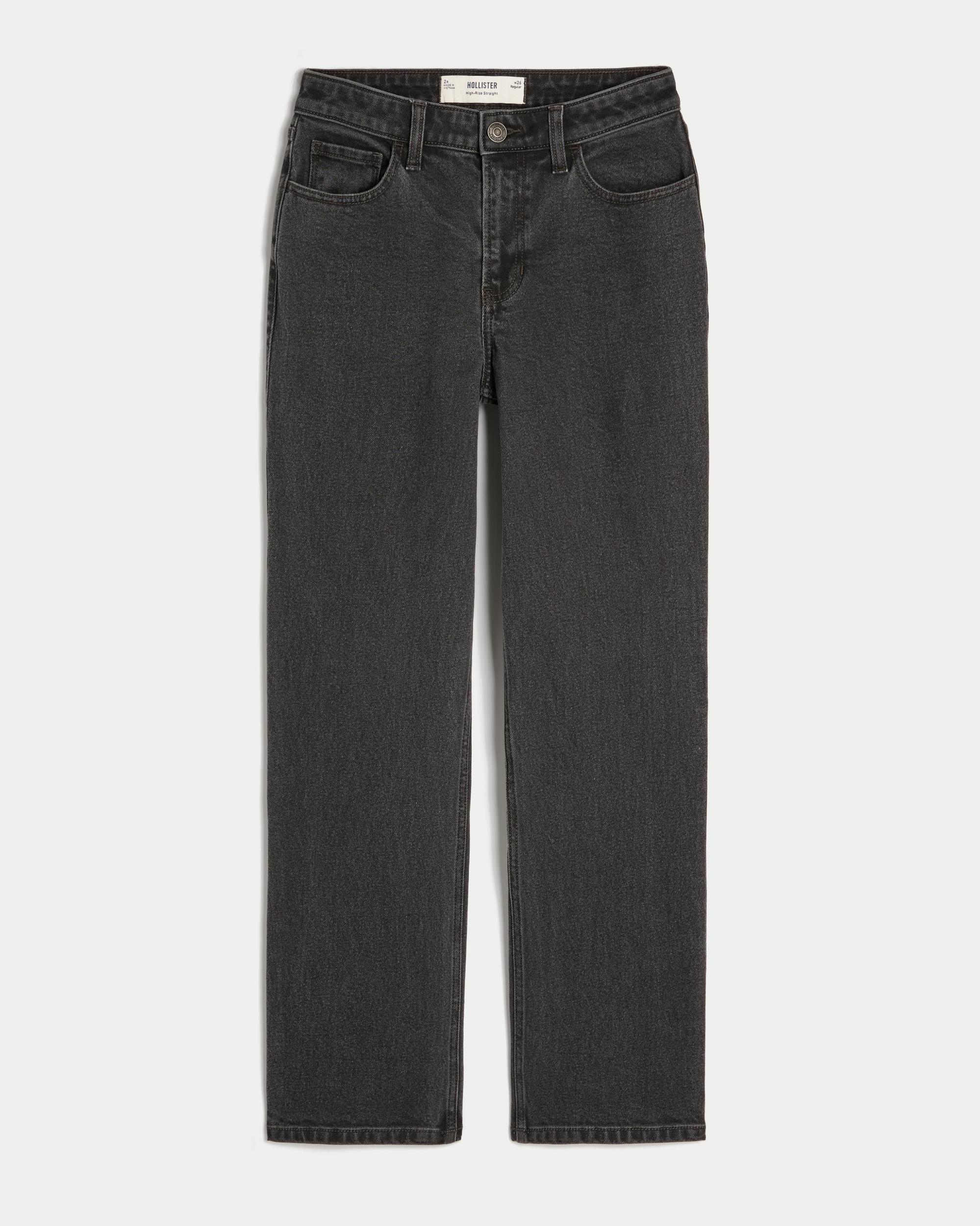 High-Rise Washed Black Straight Jeans Product Image