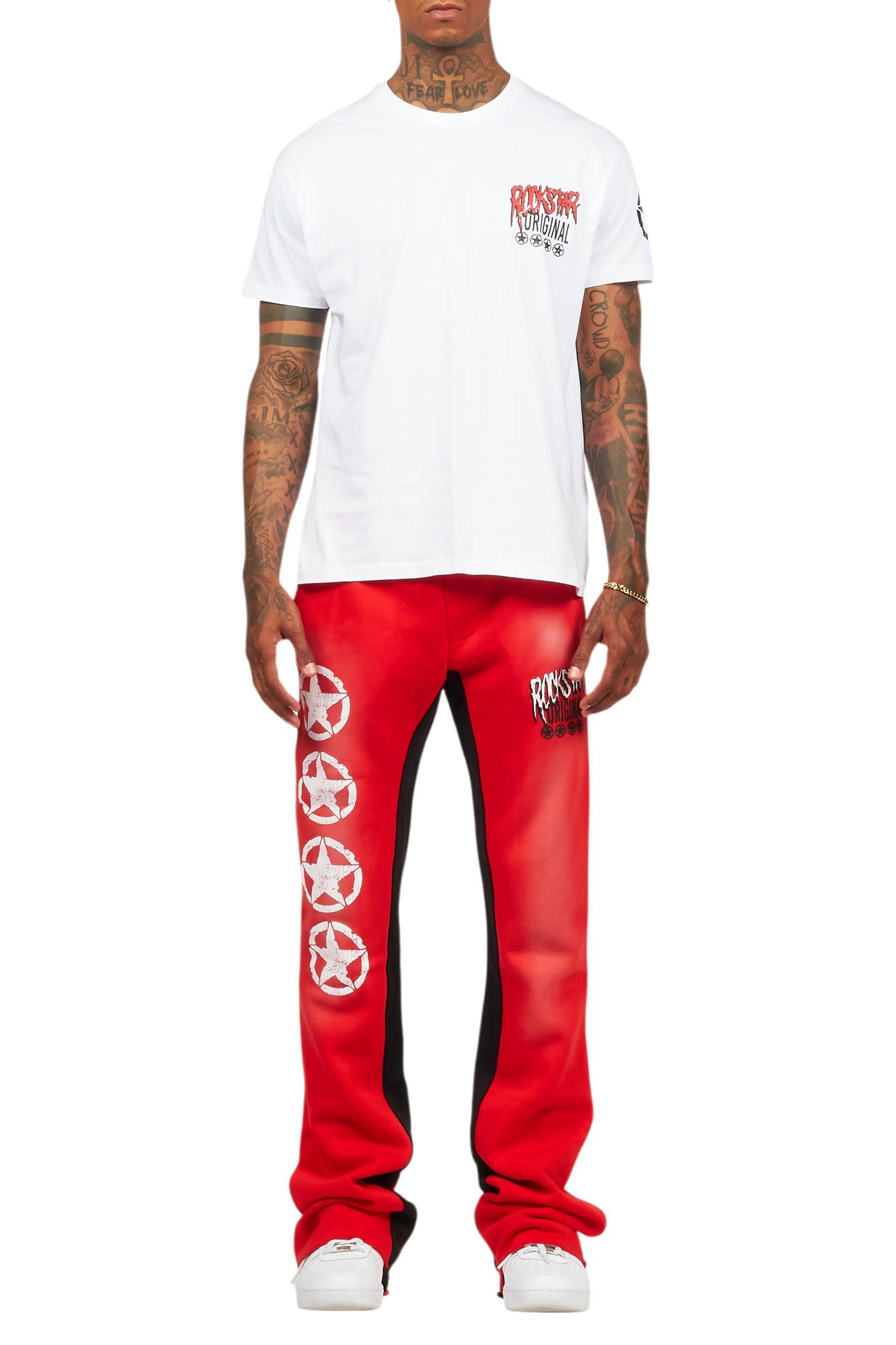 Wizzurd White/Red T-Shirt/Stacked Baggy Track Pant Set Male Product Image
