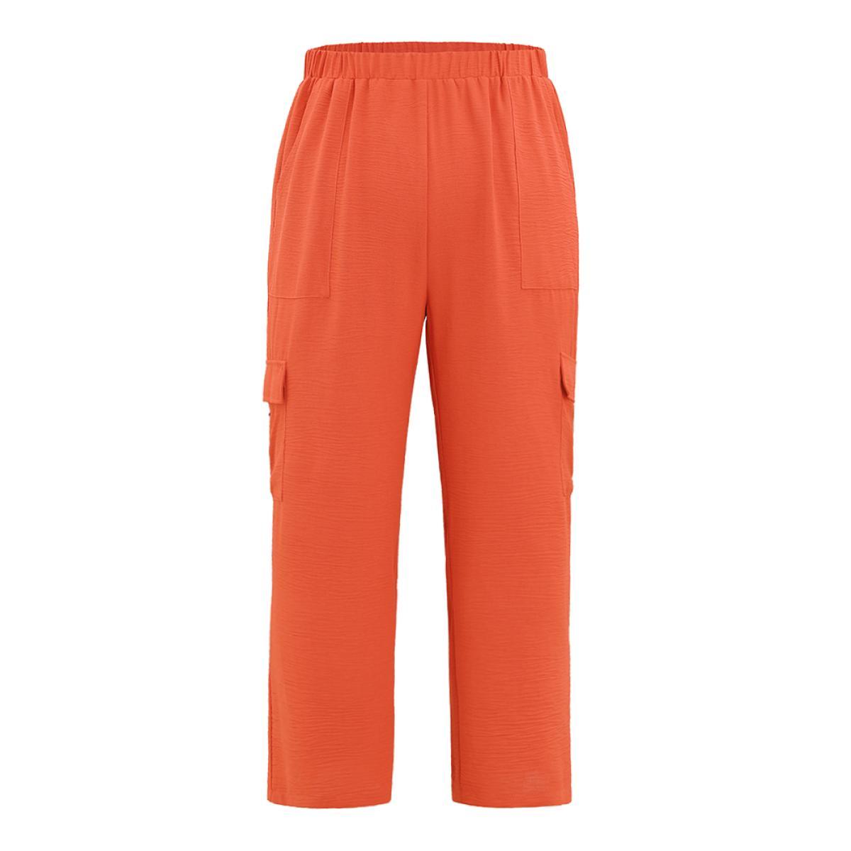 Plus Size Solid Flap Pocket High Rise Pants Women Rust Casual Straight Leg High Rise Dailywear Pants BloomChic 26/4X Product Image