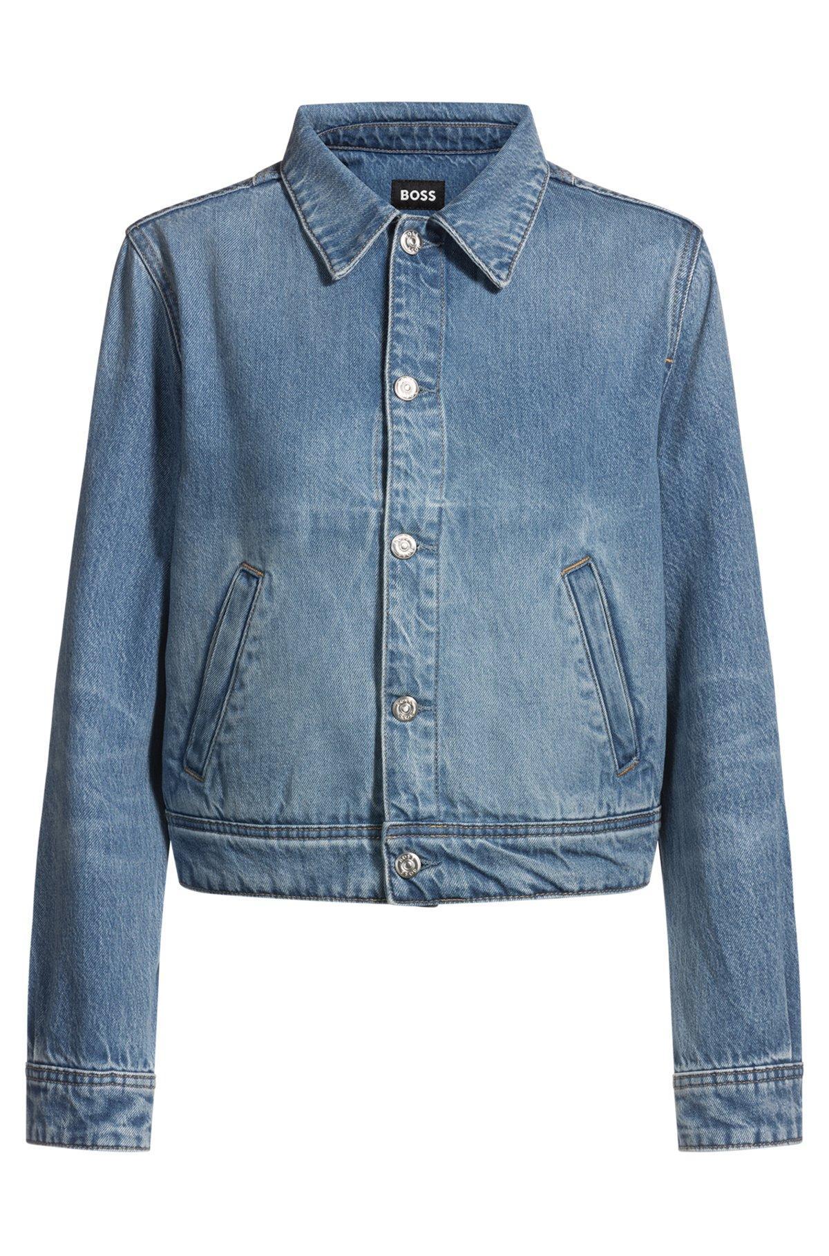 BOSS - Straight-fit jacket in blue rigid denim - Light Blue Product Image