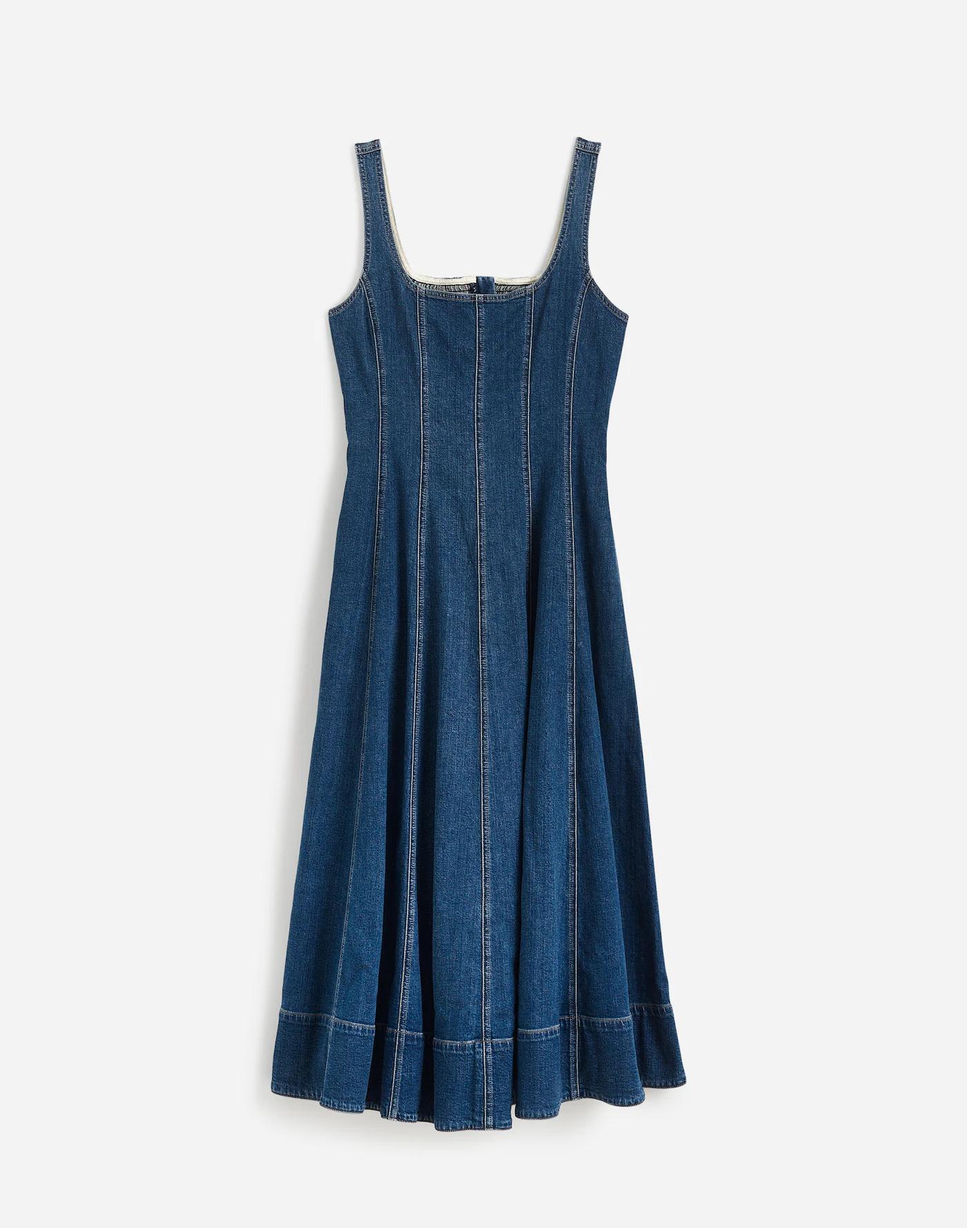 Denim Seamed Flare Midi Dress in Croswell Wash Product Image