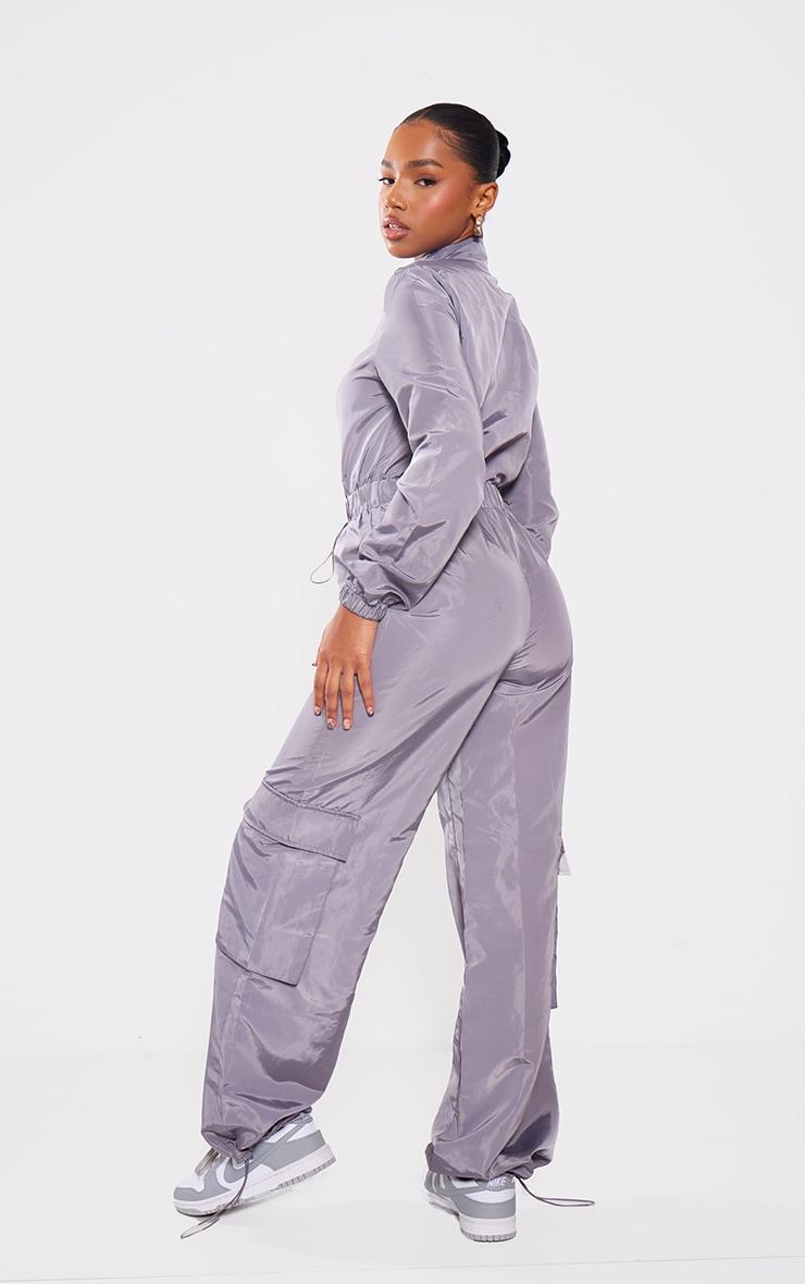 Light Grey Zip Up Toggle Wide Leg Jumpsuit Product Image
