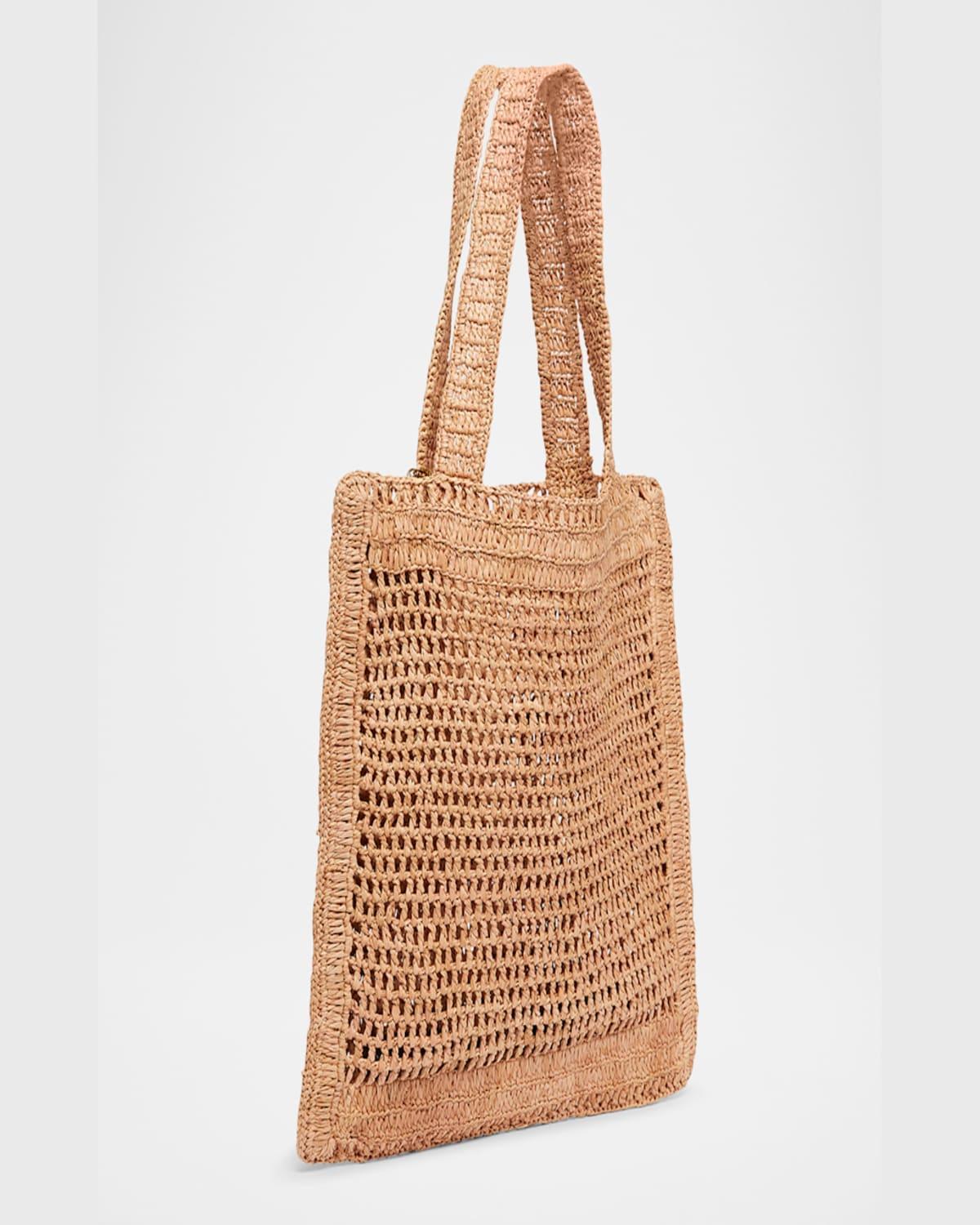 CHLOÉ Summer Banana Embellished Crocheted Embroidered Faux Raffia Tote In Beige Product Image