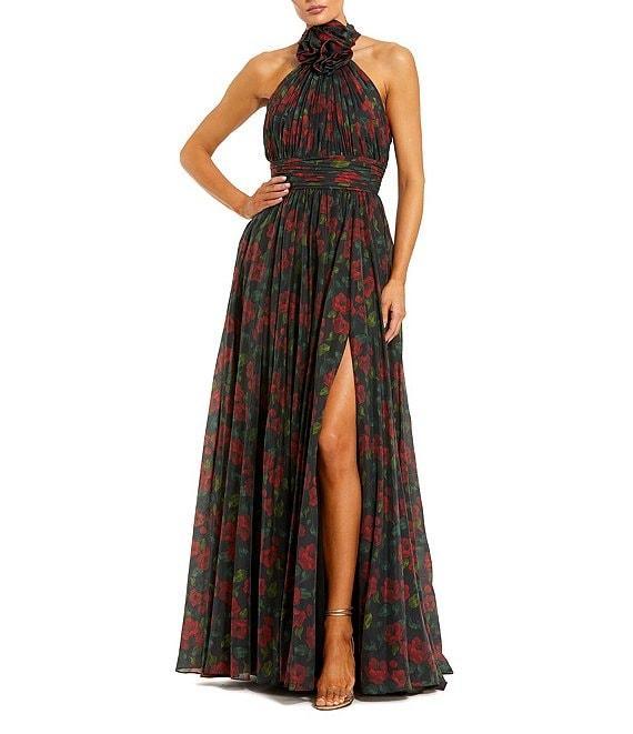 Mac Duggal Halger Floral Chiffon Maxi Dress with Flower Applique Product Image