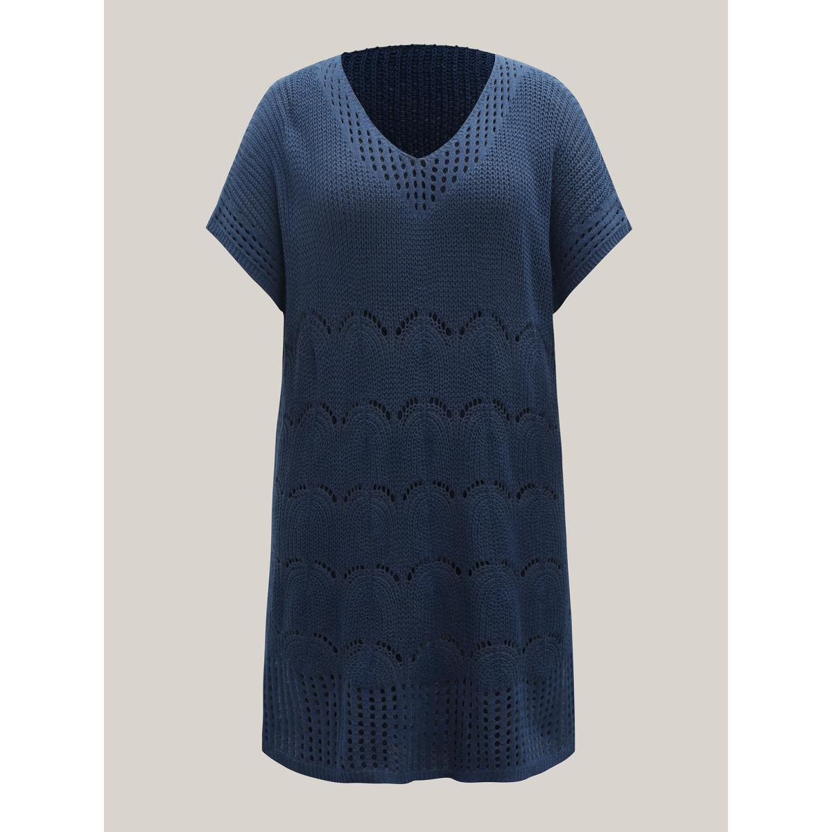 Plus Size Side Slit Cut-Out Swim Cover-Up Women's Swimwear Indigo Beach Loose Texture Curve Swim Cover Ups BloomChic 26/4X Product Image