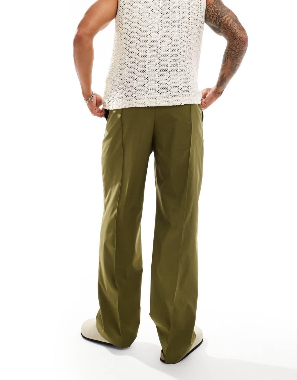 ASOS DESIGN pull on smart wide leg pants in green Product Image