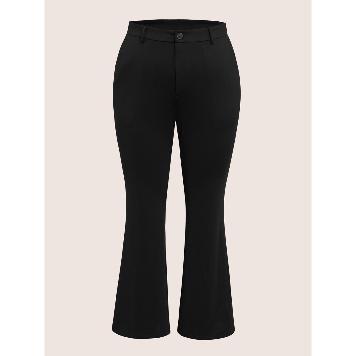 Plus Size Solid High Rise Slant Pocket Flare Leg Pants Women Black At the Office Flare Leg High Rise Work Pants BloomChic 14-16/1X Product Image