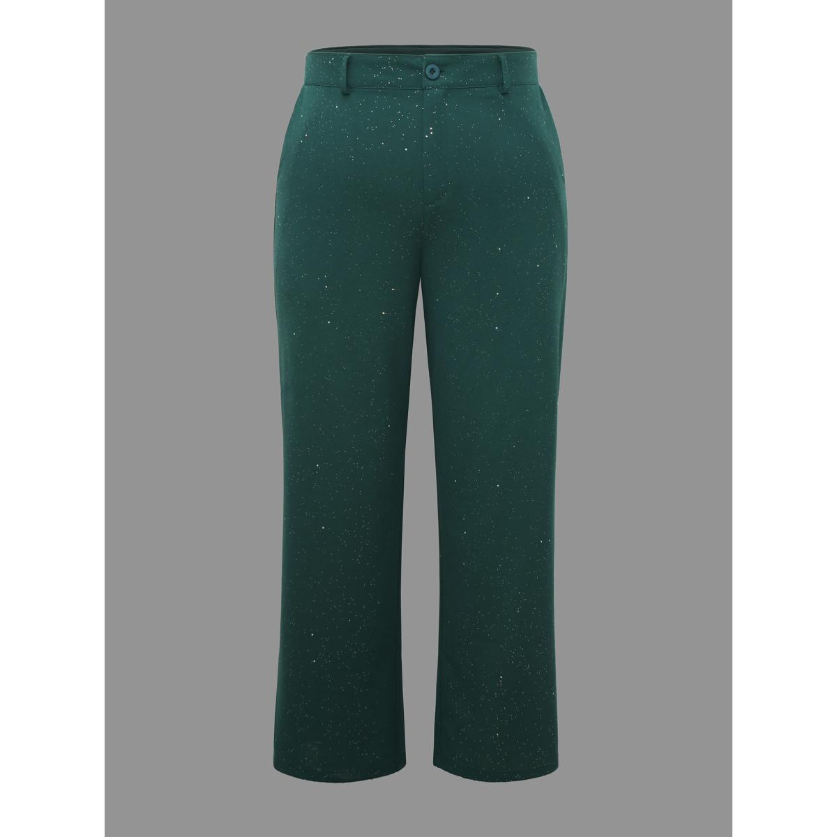 Plus Size Sparkle Knit Wide-Leg Pants Women DarkGreen Formal Loose Mid Rise Party Pants BloomChic 30/6X Product Image