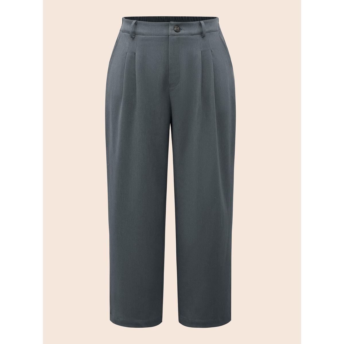 Plus Size Mid Rise Pleated Straight Leg Pants Women SlateGray Workwear Essentials Straight Leg Mid Rise Work Pants BloomChic 18-20/2X Product Image