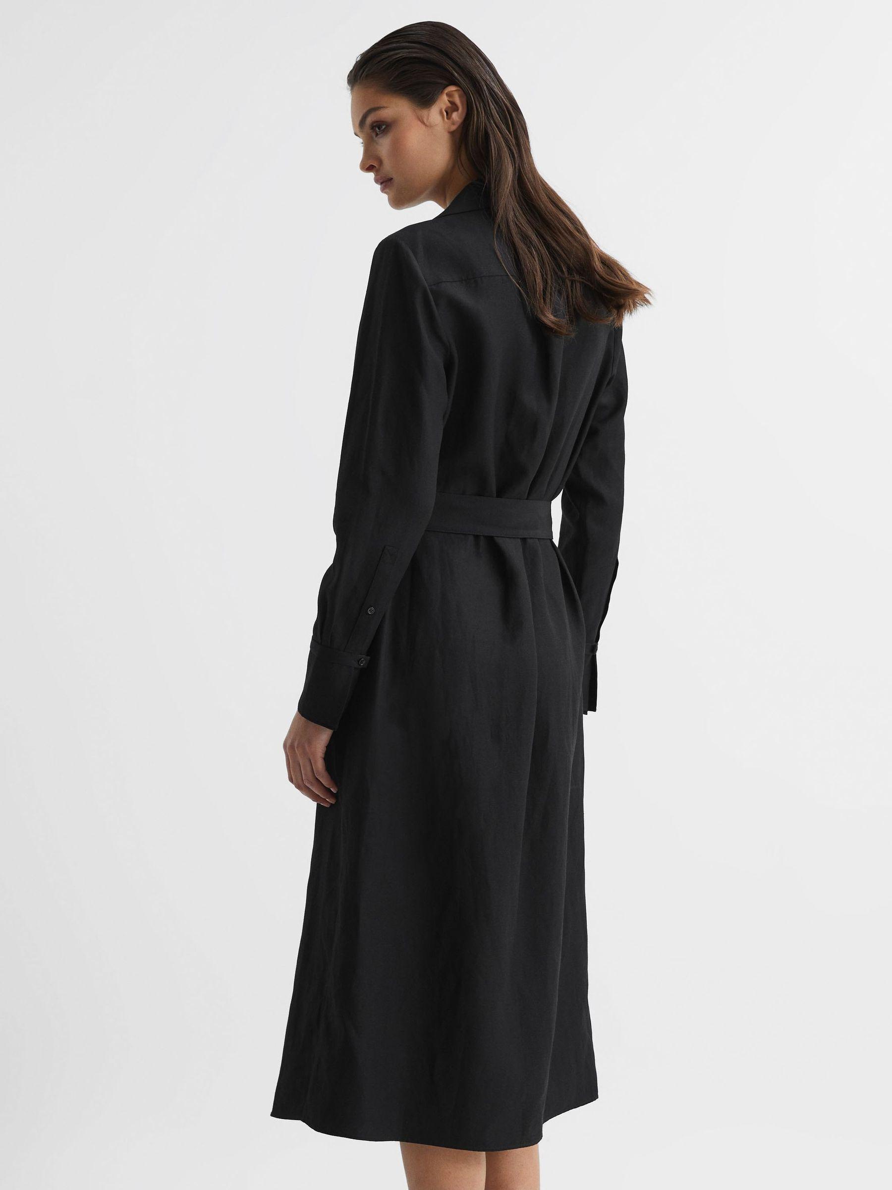 Premium Linen Blend Midi Dress in Black Product Image