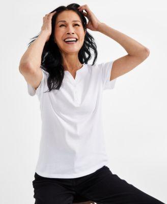 Style & Co Womens Short-Sleeve Cotton Henley Top, Xs-4X, Created for Macys Product Image