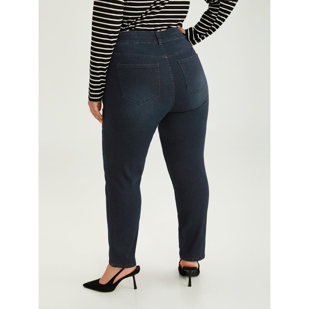 Plus Size Mom Jeans High Rise Skinny Jeans Women Indigo Casual Plain Plain High stretch Pocket Jeans BloomChic 18/2X Product Image