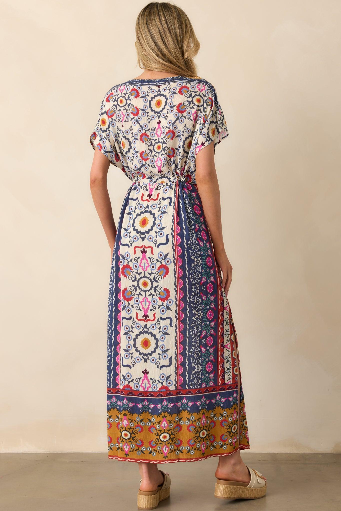 Drawn To The Horizon Navy Multi Print Short Sleeve Maxi Dress Product Image