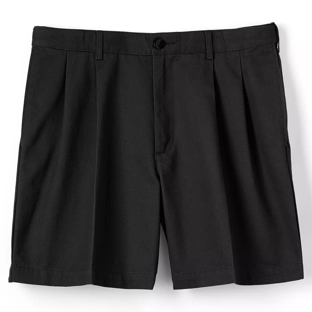 Men's Lands' End Comfort Waist 6-inch No-Iron Pleated Chino Shorts, Size: 37, Green Product Image