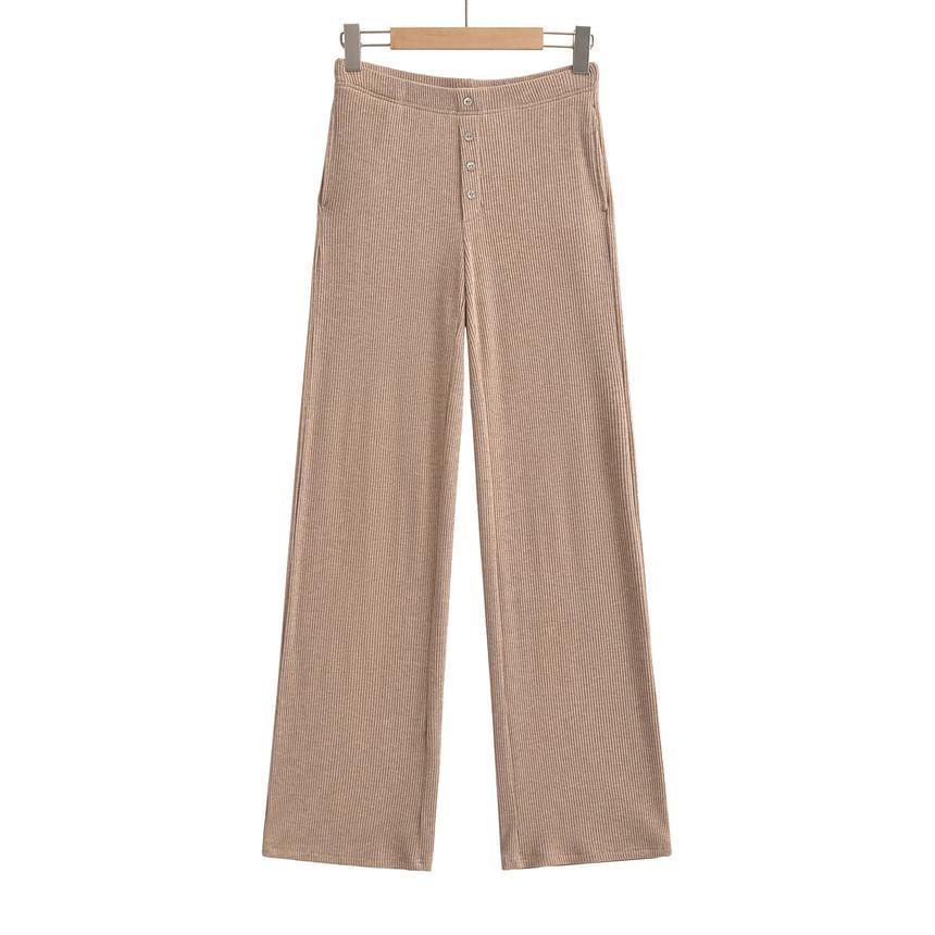 Mid Rise Plain Knit Wide Leg Pants Product Image