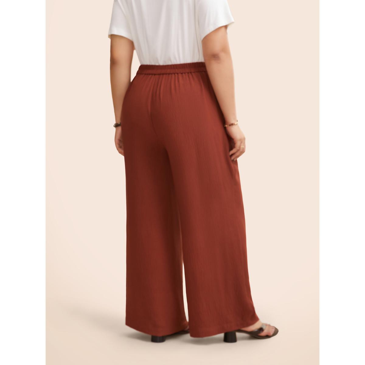 Plus Size Solid Tie Knot Wide Leg Pants Women Russet Resort Wide Leg Mid Rise Vacation Pants BloomChic 14-16/1X Product Image