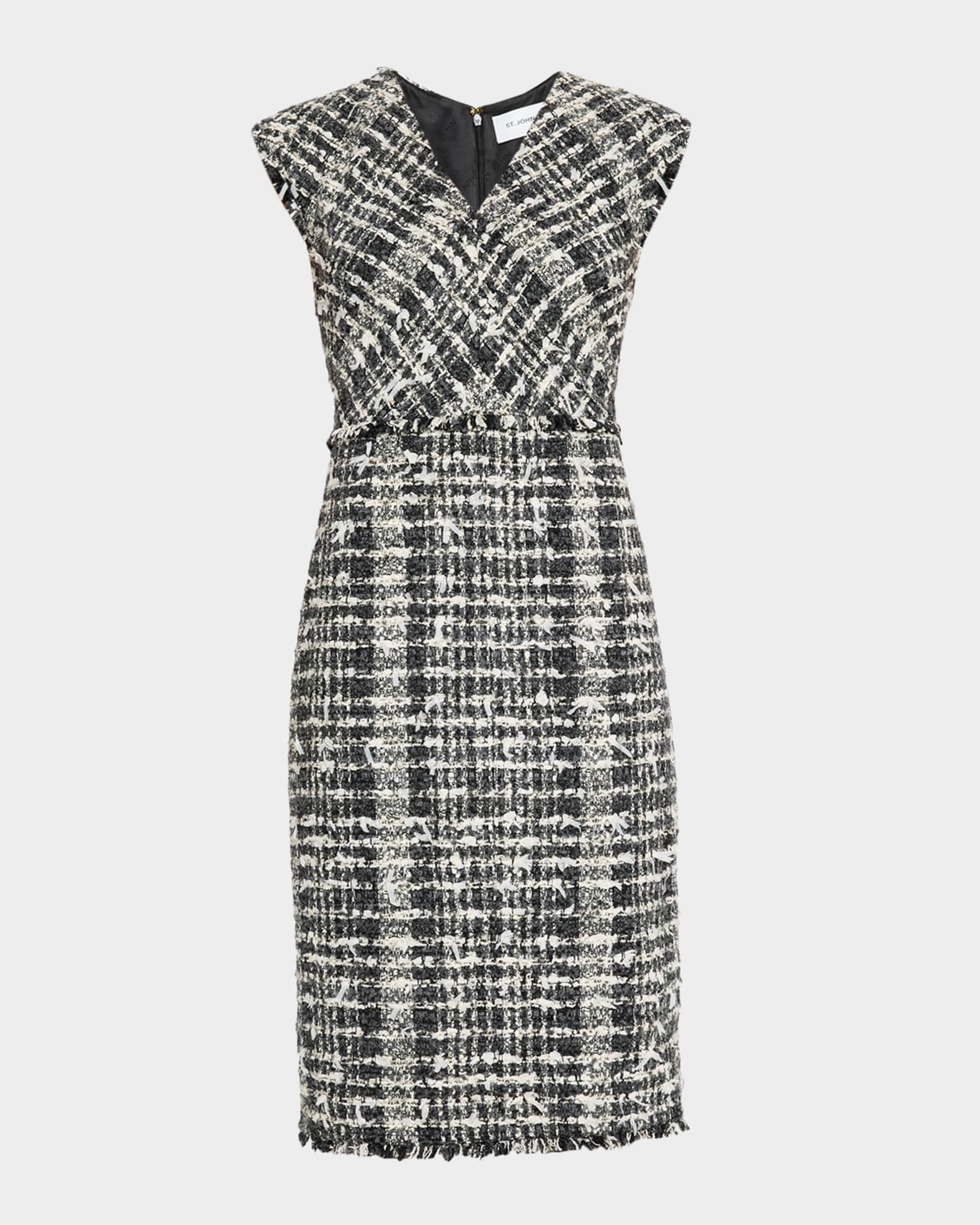 Cap-Sleeve Eyelash Tweed Dress Product Image