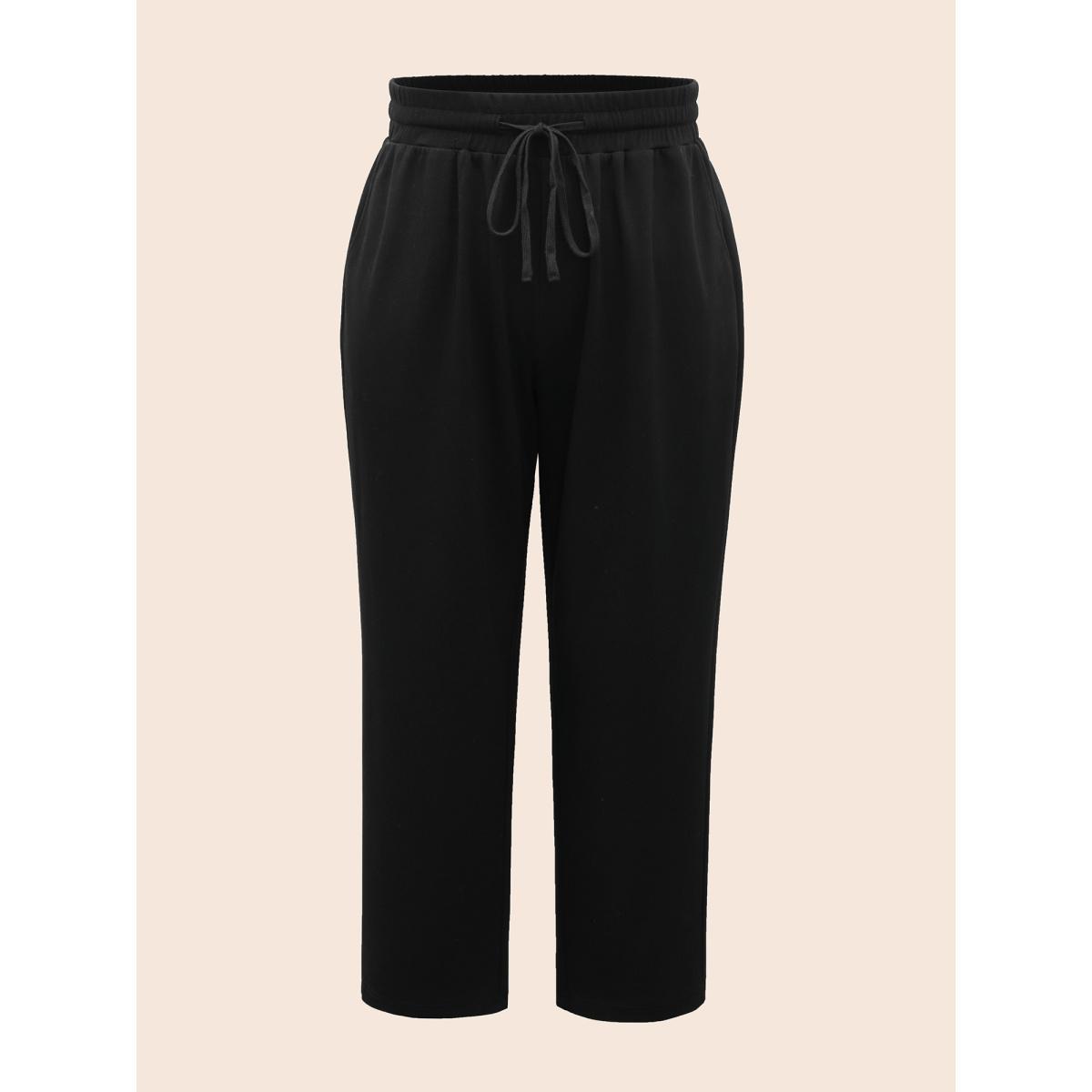 Plus Size Supersoft Straight-Leg Pants Women Black Casual Straight Leg Mid Rise Everyday Pants BloomChic 10/M Product Image