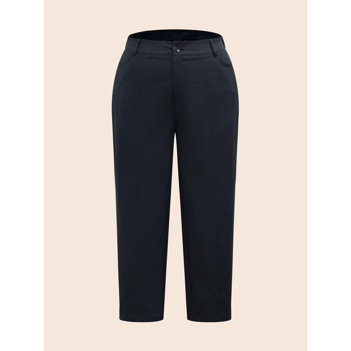 Plus Size Seamed Button Mid-Rise Straight-Leg Pants Women Indigo Casual Straight Leg Mid Rise Everyday Pants BloomChic 14-16/1X Product Image
