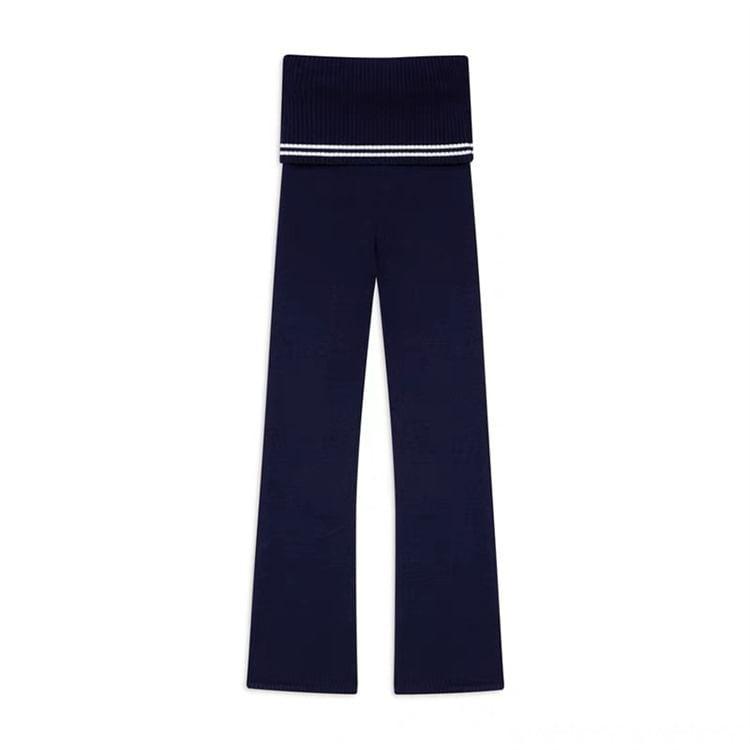 Hooded Contrast Trim Zip Cardigan / Mid Rise Plain Flared Pants Product Image