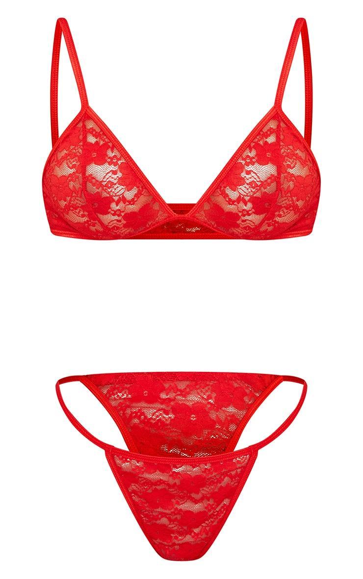 Red Basic Lace Lingerie Set Product Image
