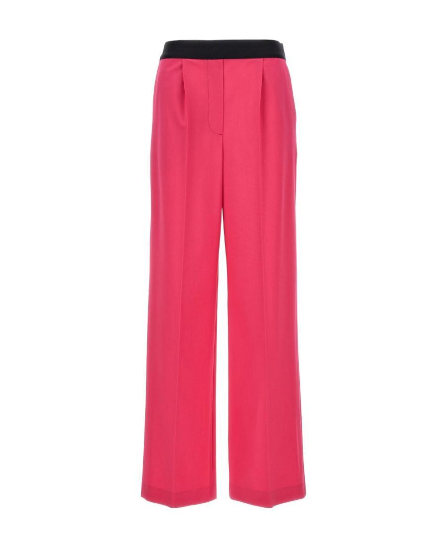 MSGM Logo-waistband Wide-leg Trousers In Red Product Image