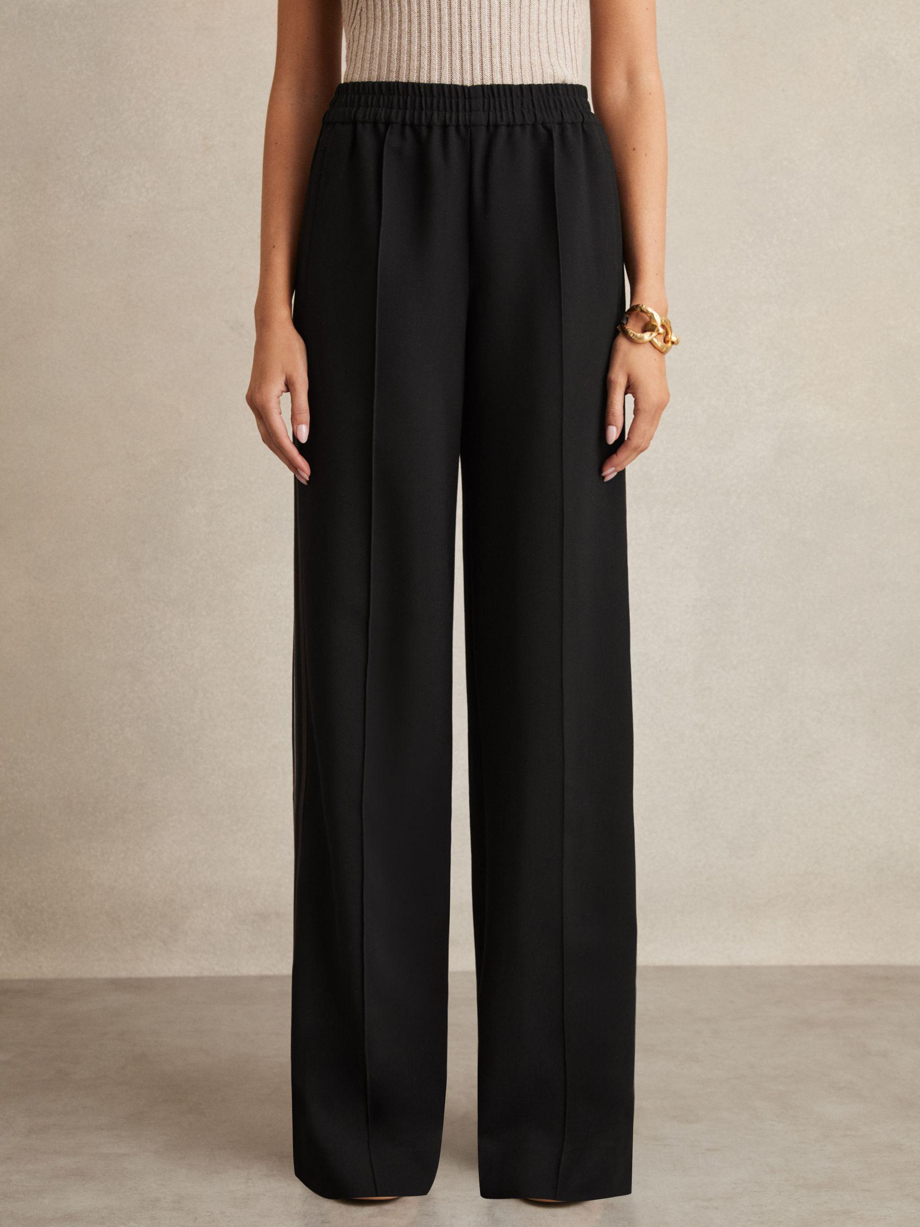 Side-Stripe Wide-Leg Trousers in Black Product Image