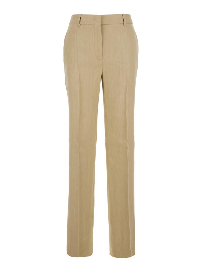 ALBERTA FERRETTI Beige Pants With High Waist And Belt Loops In Linen Blend Stretch Woman Product Image