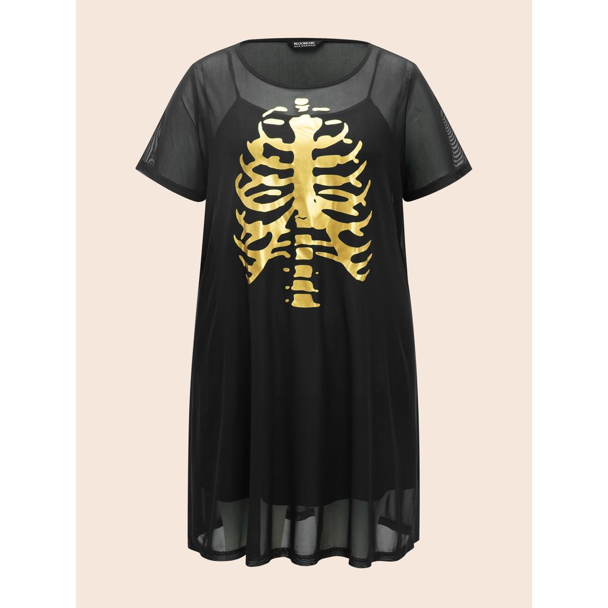 Plus Size Bone Stamping Gold Accents Mini Dress Black Women Cocktail Texture Party Curvy Bloomchic 10/M Product Image