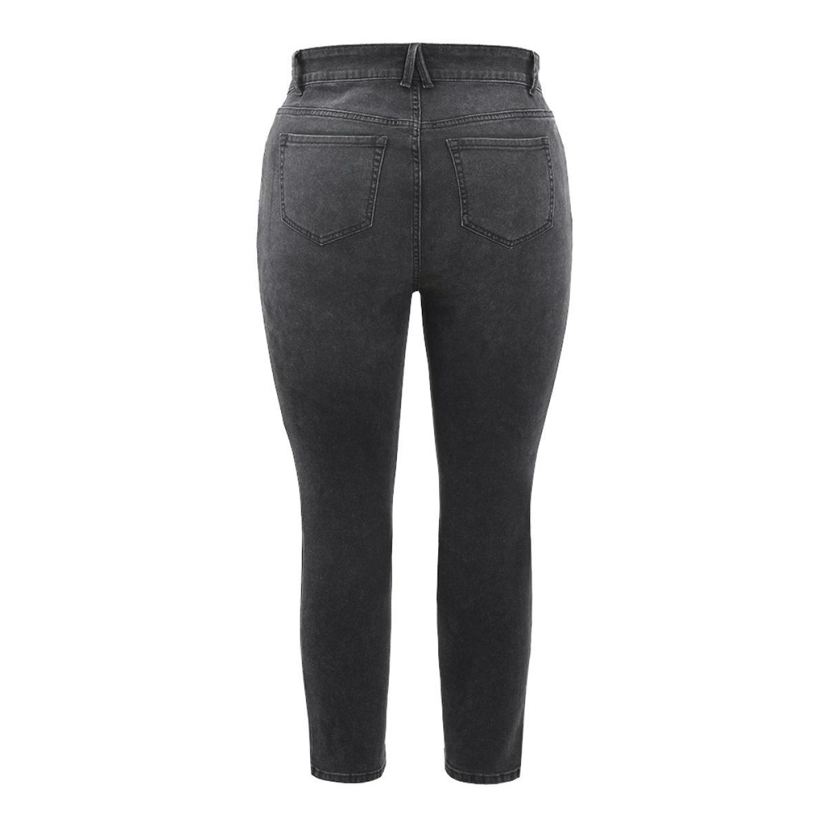 Plus Size Skinny Very Stretchy High Rise Black Wash Jeans Women Black Casual Plain High stretch Pocket Jeans BloomChic 24/3X Product Image