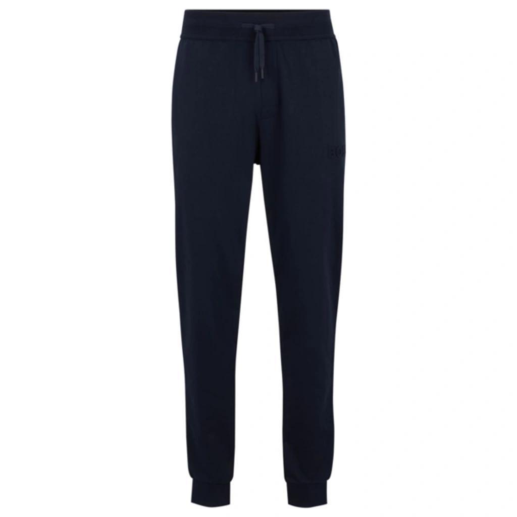 HUGO BOSS Cotton-terry Loungewear Tracksuit Bottoms With Embossed Logo In Blue Product Image