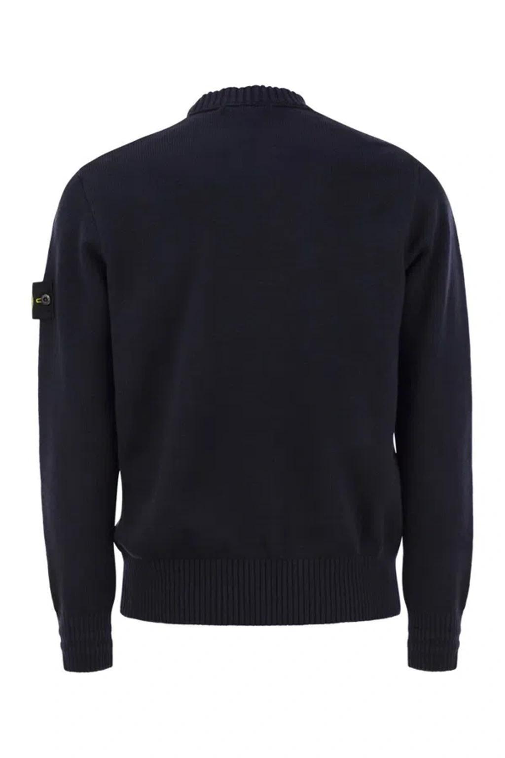 STONE ISLAND Cotton-blend Crew-neck Jumper In Navy Product Image