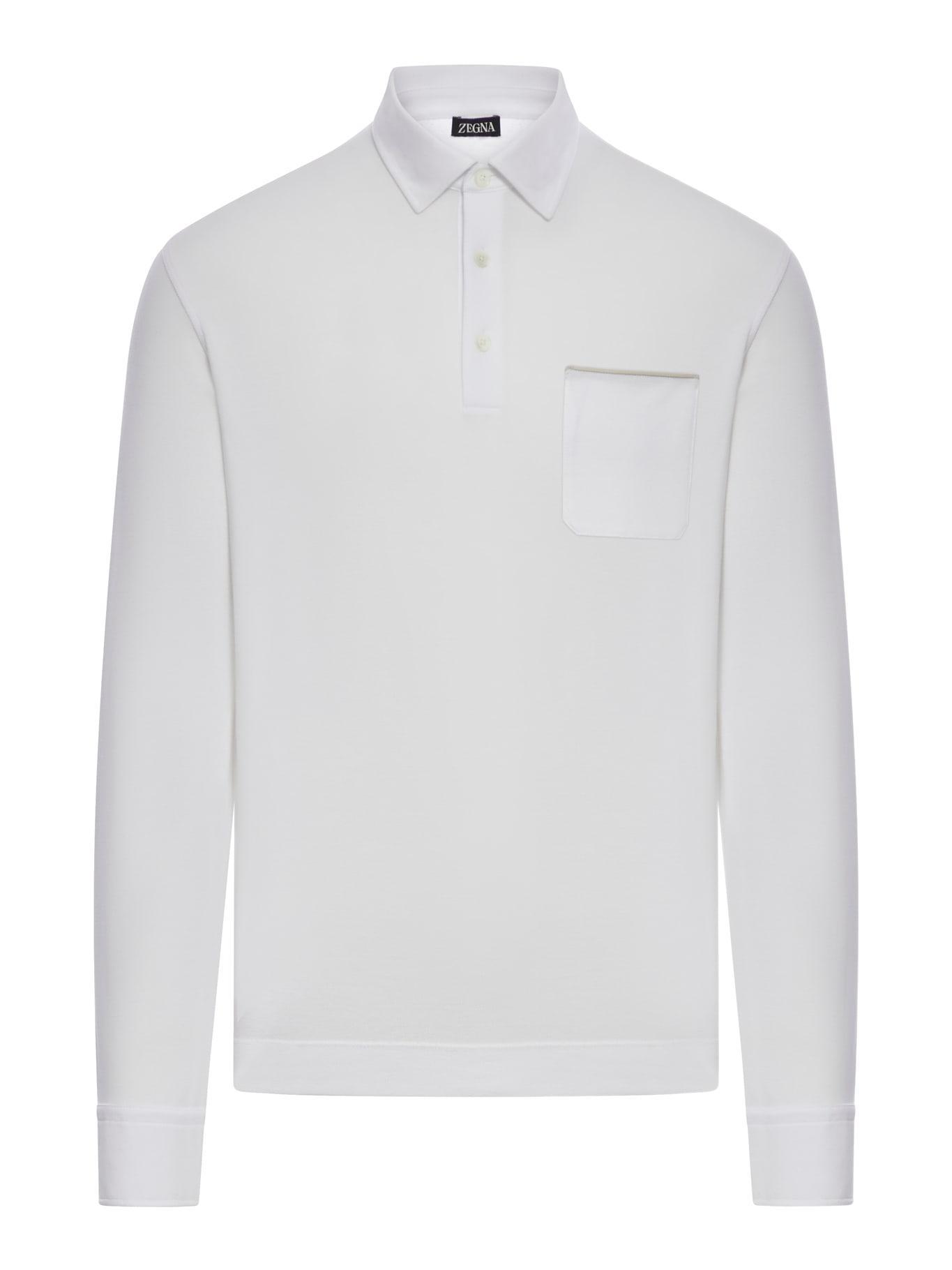 ZEGNA Cotton Polo With Pocket In White Product Image