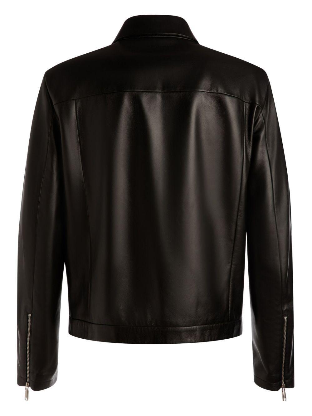 cargo-pockets leather bomber jacket Product Image